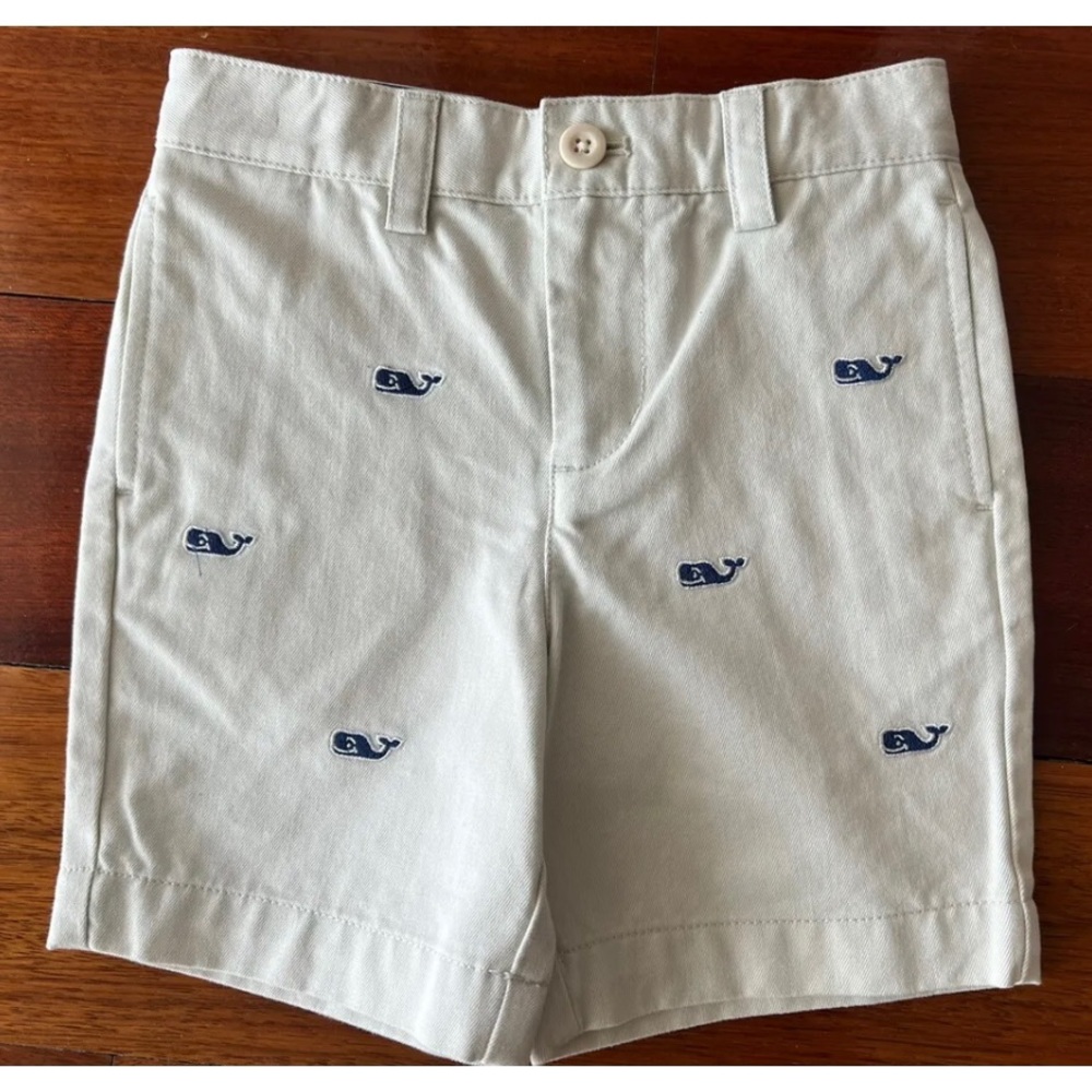 VINEYARD VINES Boys Whale Embroidered Club Shorts in Stone (Beige), Size 3T, NWT